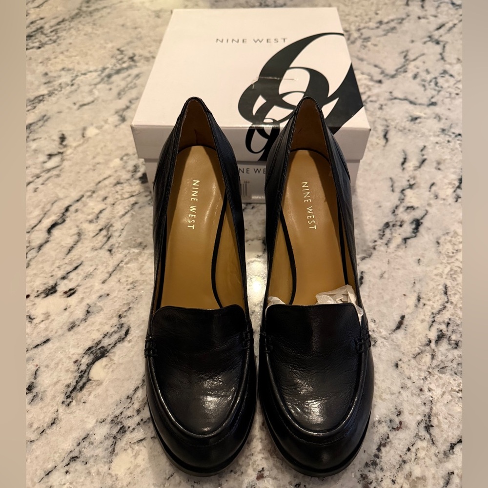 NEW - never worn - Nine West Black Leather Heels